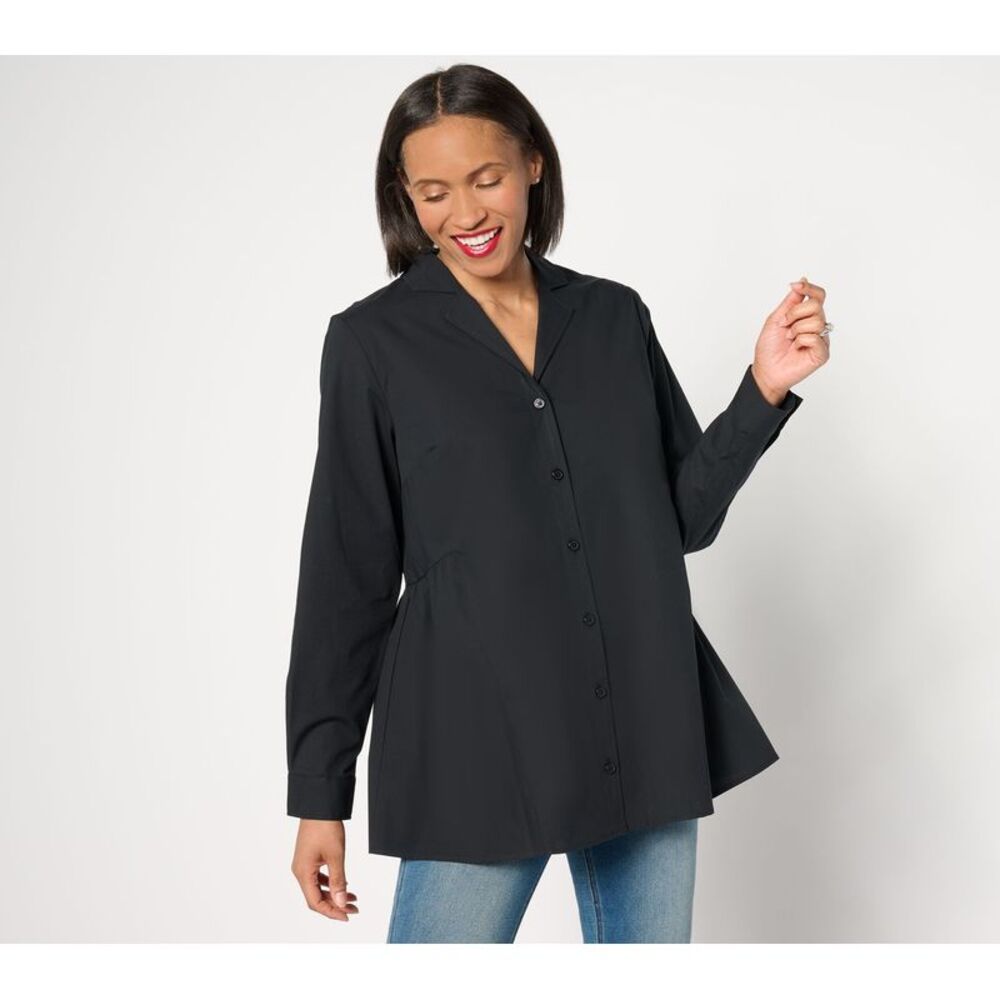 SUNNYLiFE Women's Top Petite 2XP Athena Woven Button-Front Black A647367